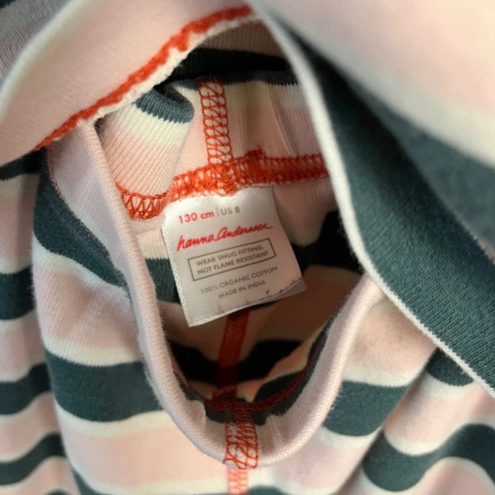 Hanna Andersson Kids 8 Striped Pajamas Pink Green Orange Organic‎ Cotton